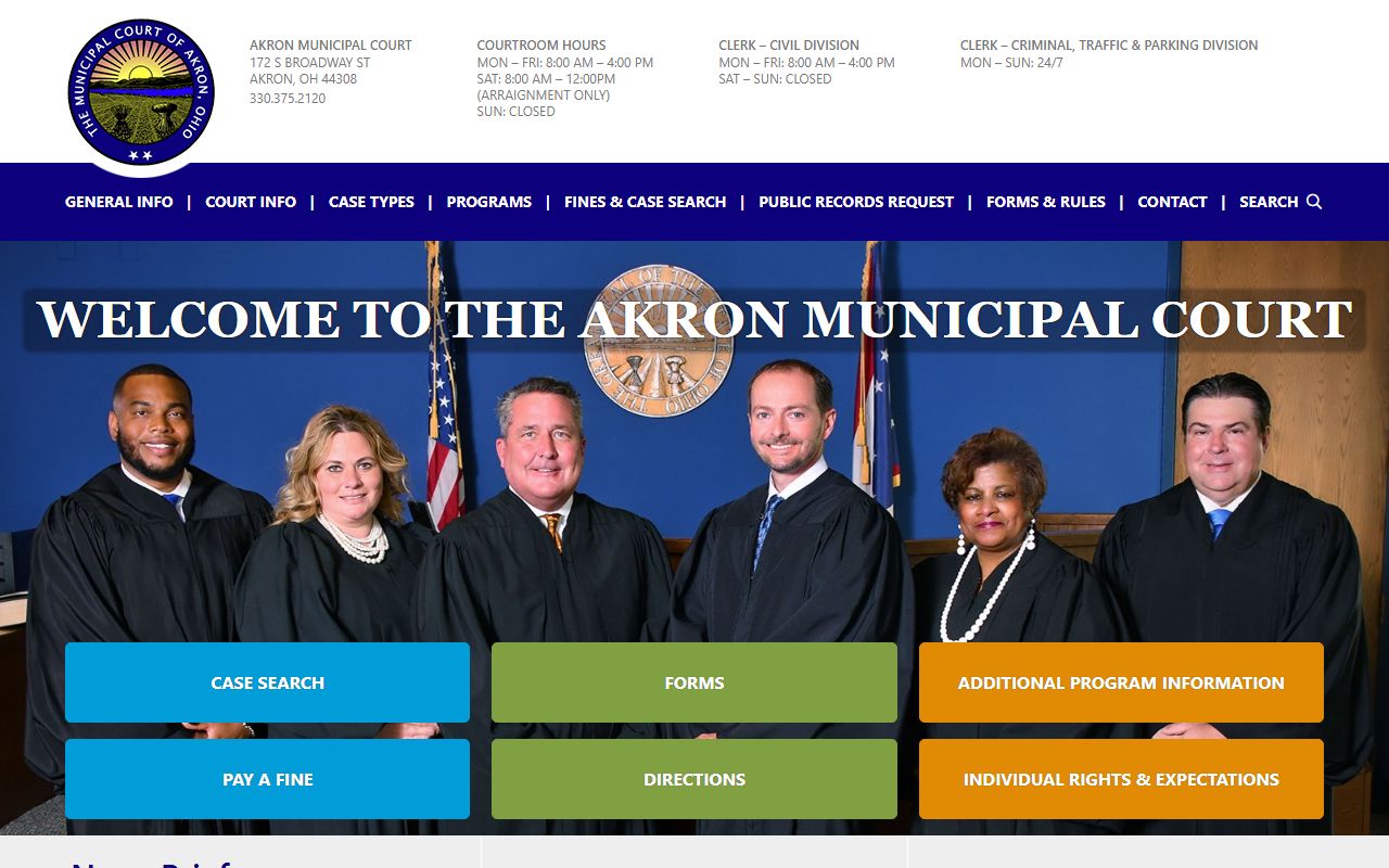 Akron Municipal Court website for Akron traffic court records