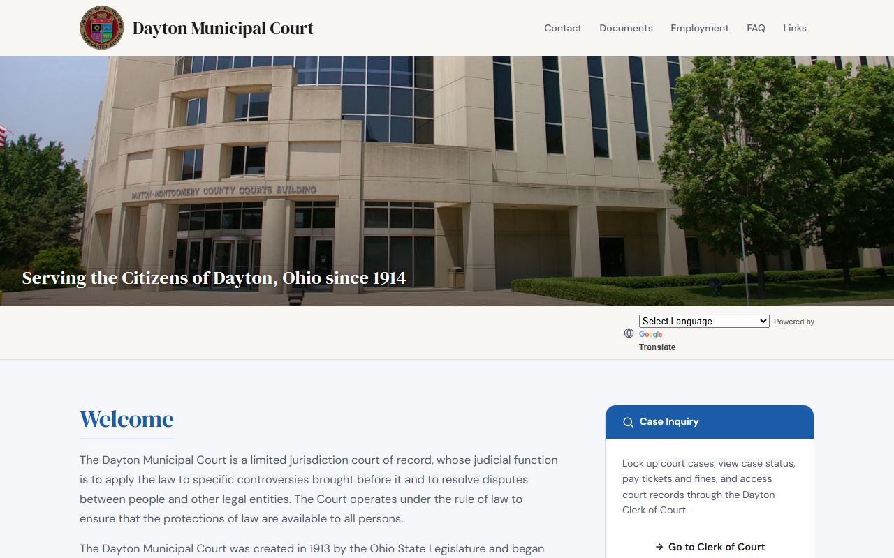 Dayton Municipal Court website for Dayton traffic court records