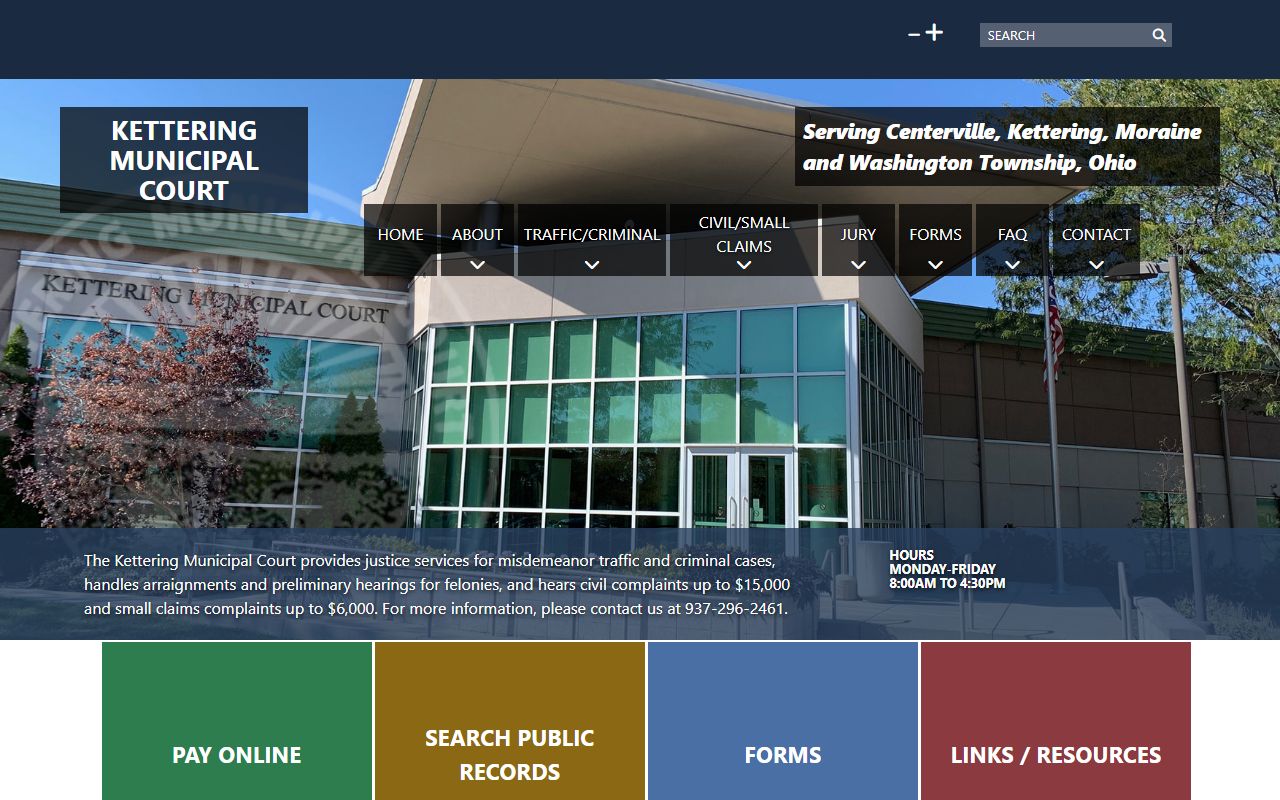 Kettering Municipal Court website for Kettering traffic court records