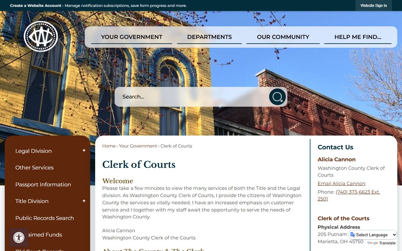 Washington County Clerk of Courts office for Washington County traffic court records