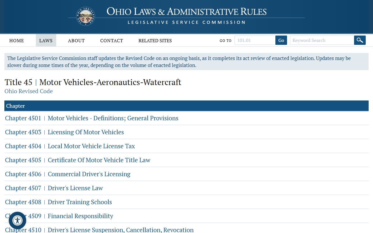 Ohio Revised Code Title 45 traffic laws search
