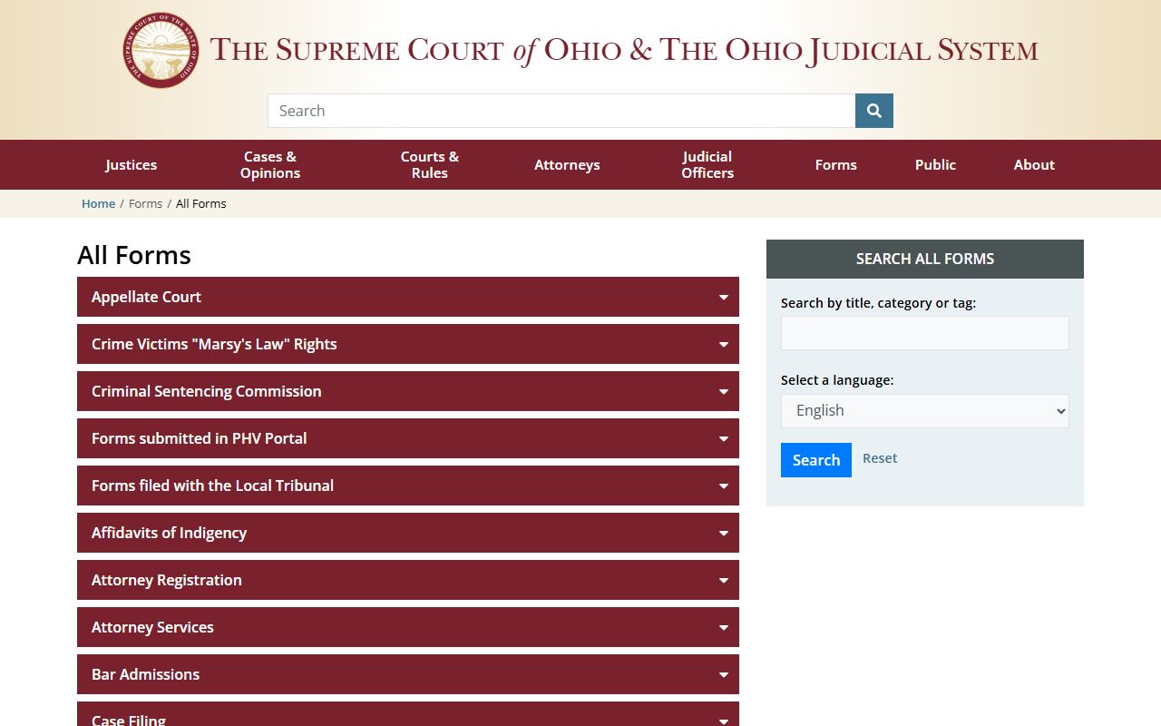 Ohio Supreme Court portal for traffic court records